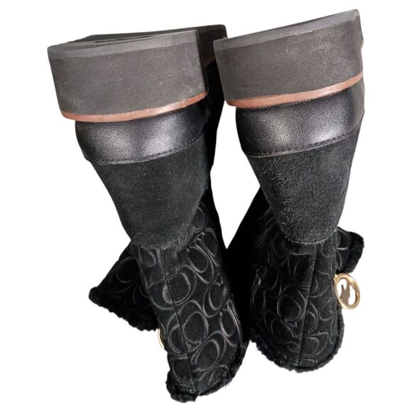 Coach Boots 7 Womens Black Signature Isa Suede Snow Flat Round Toe Low Comfort - Picture 12 of 12